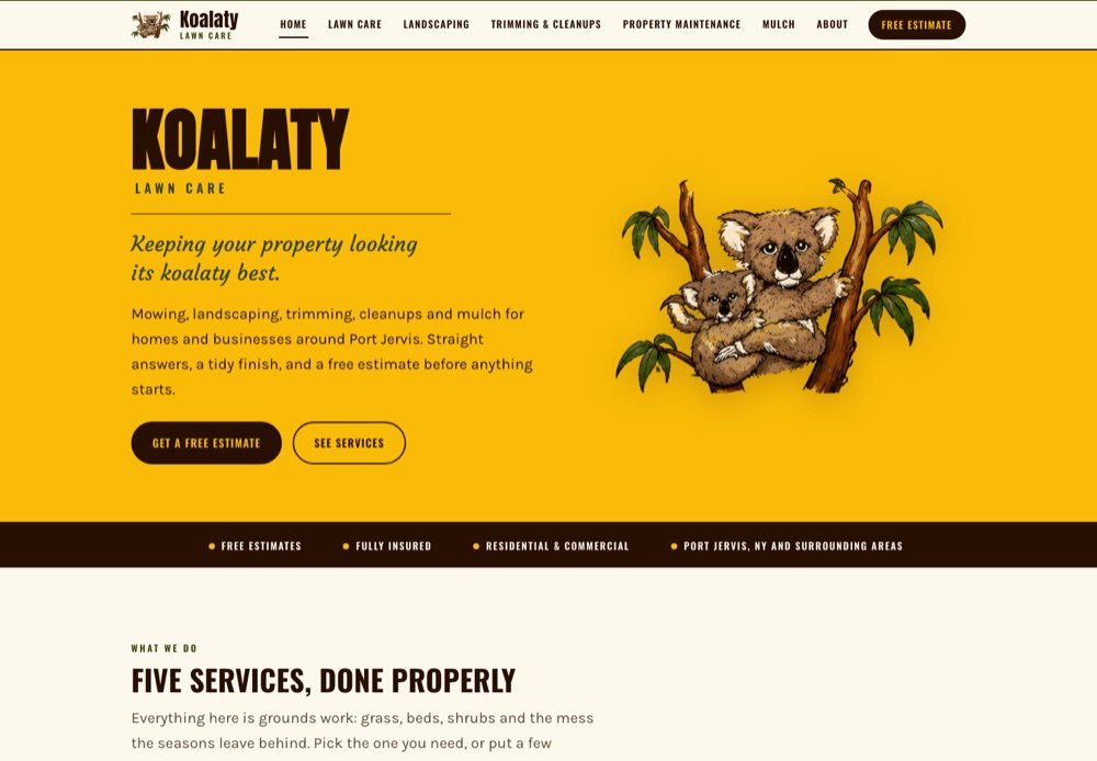 Homepage of Koalaty Lawn Care